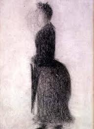 Georges Seurat, studio a matita con donna che passeggia con ombrello chiuso, per La Grande Jatte